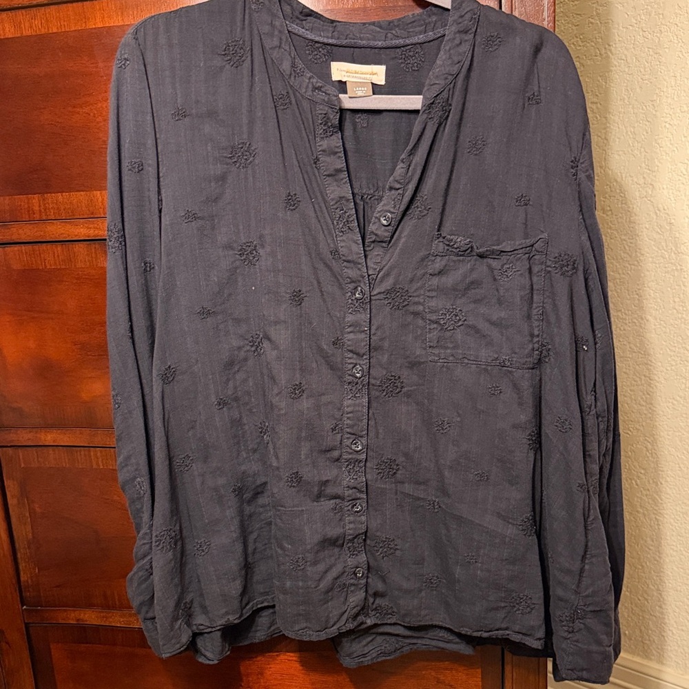 Anthropologie Dark Gray Embroidered Blouse